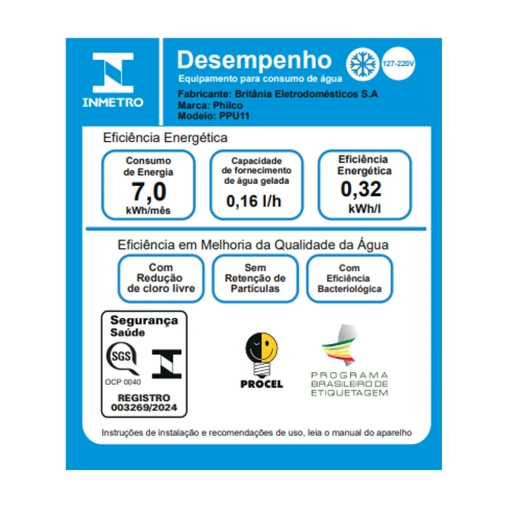 Purificador de Água Philco Bivolt PPU11 Água Natural e Gelada