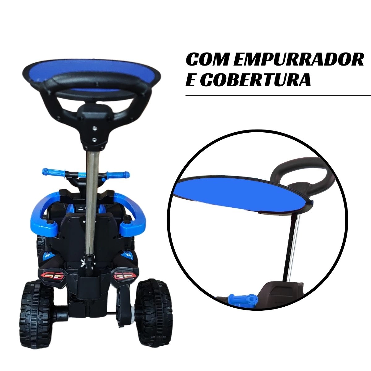 QUADRICICLO ELÉTRICO AZUL EMPURRADOR E COBERTURA IMPORTWAY