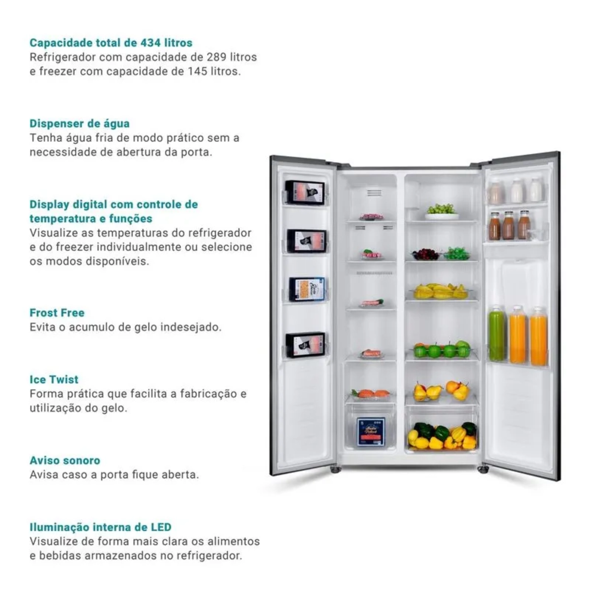 REFRIGERADOR E GELADEIRA 434L PHILCO ECO INVERTER SIDE BY SIDE 127V REFRIGERADOR E GELADEIRA 434L PHILCO ECO INVERTER SIDE BY SIDE 127V