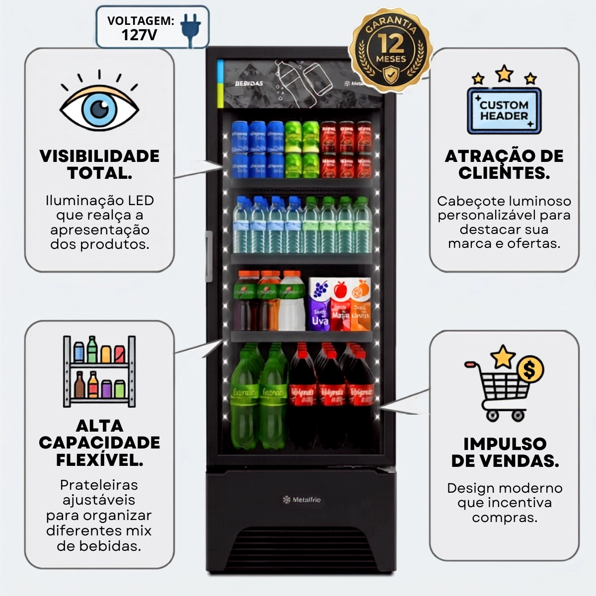 REFRIGERADOR EXPOSITOR VERTICAL BEBIDAS 403L METALFRIO 127V REFRIGERADOR EXPOSITOR VERTICAL BEBIDAS 403L METALFRIO 127V