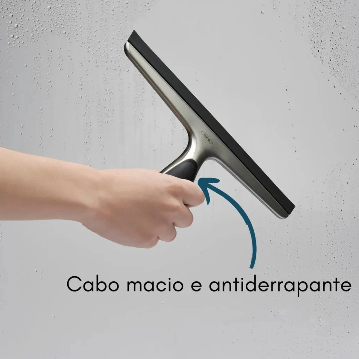 RODO LIMPA VIDROS PIA PORTA AÇO INOXIDÁVEL COM SUPORTE OXO COR PRATEADO