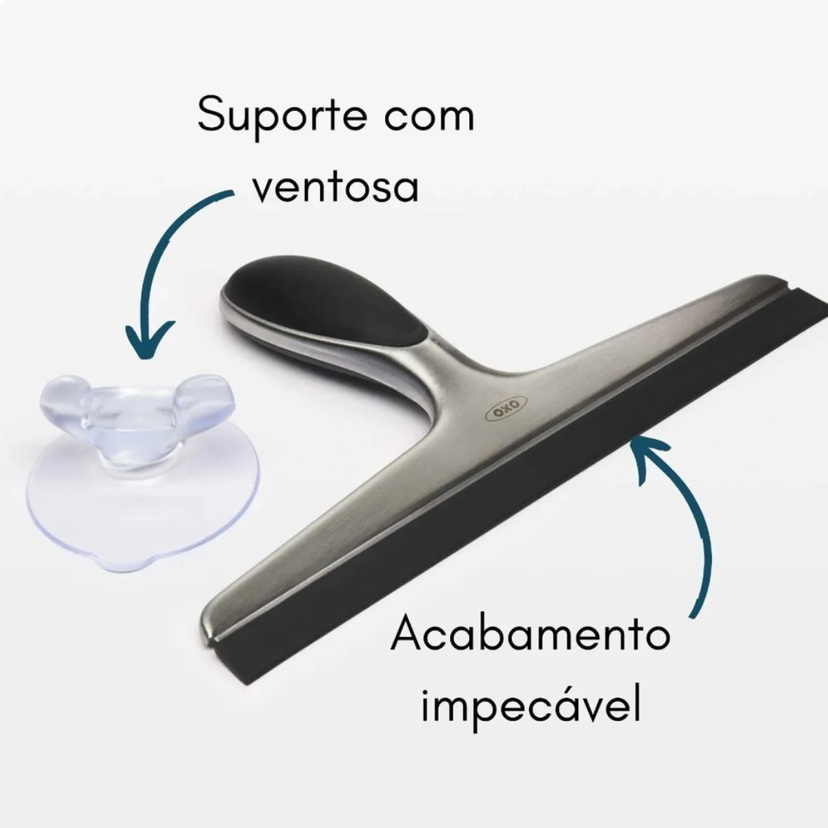 RODO LIMPA VIDROS PIA PORTA AÇO INOXIDÁVEL COM SUPORTE OXO COR PRATEADO