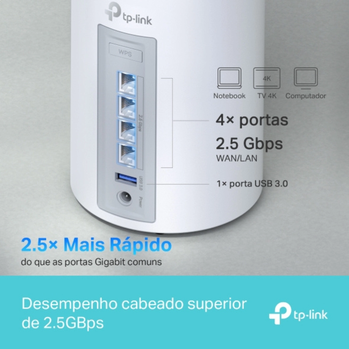 ROTEADOR WIRELESS MESH DECO BE65 WI-FI 7 GIGABIT TRI-BAND BE11000 TP-LINK