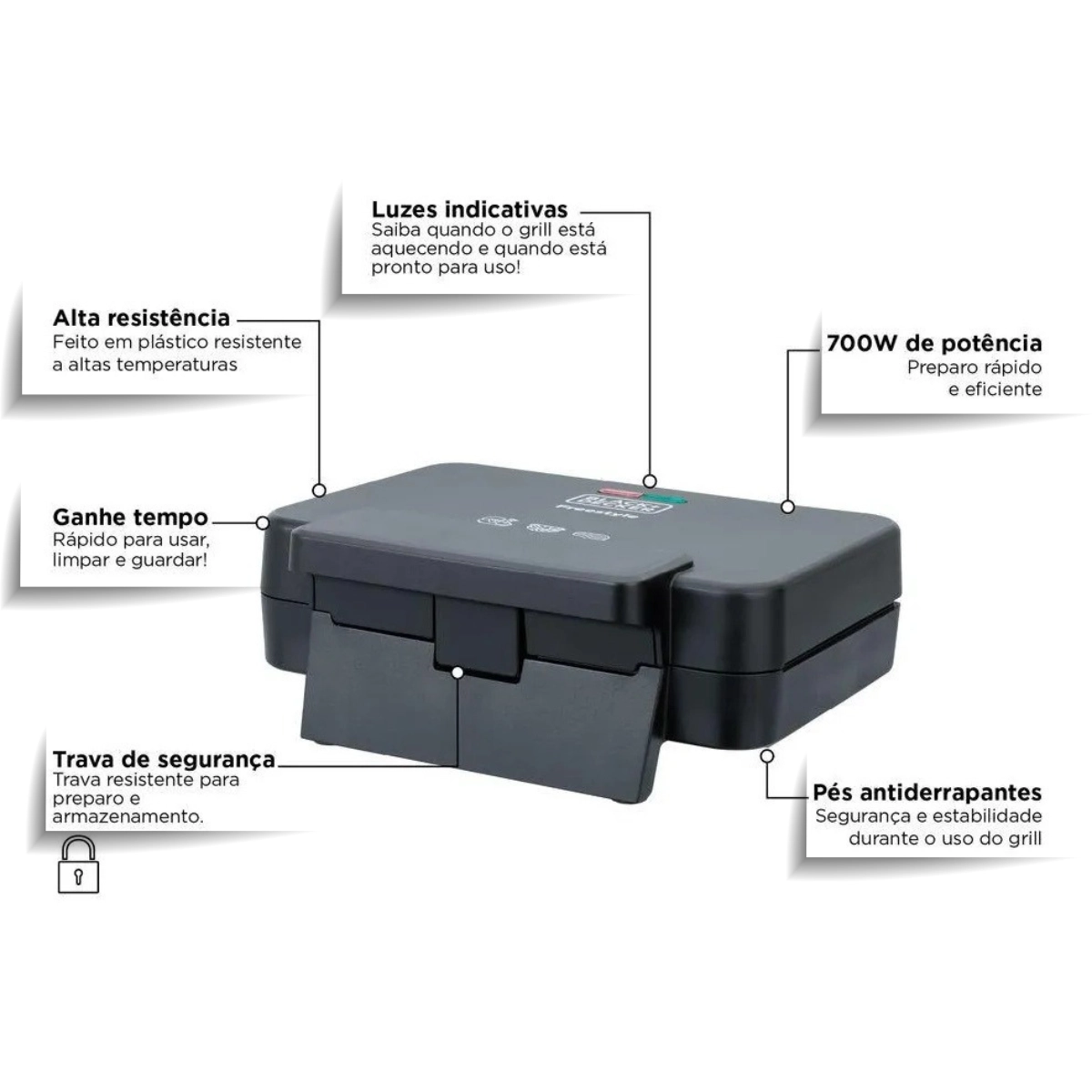 SANDUICHEIRA E GRILL ELETRICA COM PRENSADOR GRSF 220V BLACK+DECKER 700W SANDUICHEIRA E GRILL ELETRICA COM PRENSADOR GRSF 220V BLACK+DECKER 700W