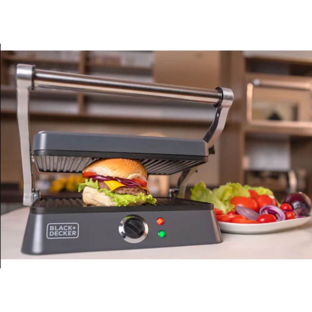 Sanduicheira Grill Elétrico Black+Decker 127V Gourmand com Abertura 180° Chapas Antiaderentes 1200W
