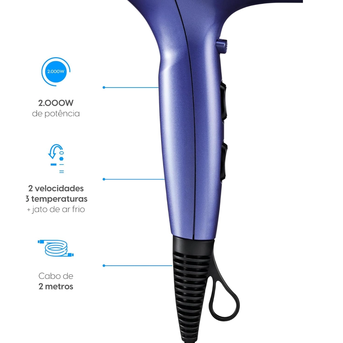 SECADOR DE CABELO GLOSSY COLOR ELGIN 2000W TOURMALINE ÍON JATO FRIO 220V