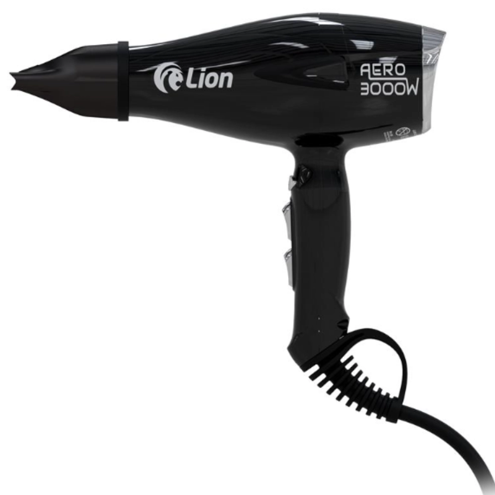 Secador de Cabelo Profissional 3000W Lion AERO Preto 220V Motor AC Íons Ar Frio Turmalina

