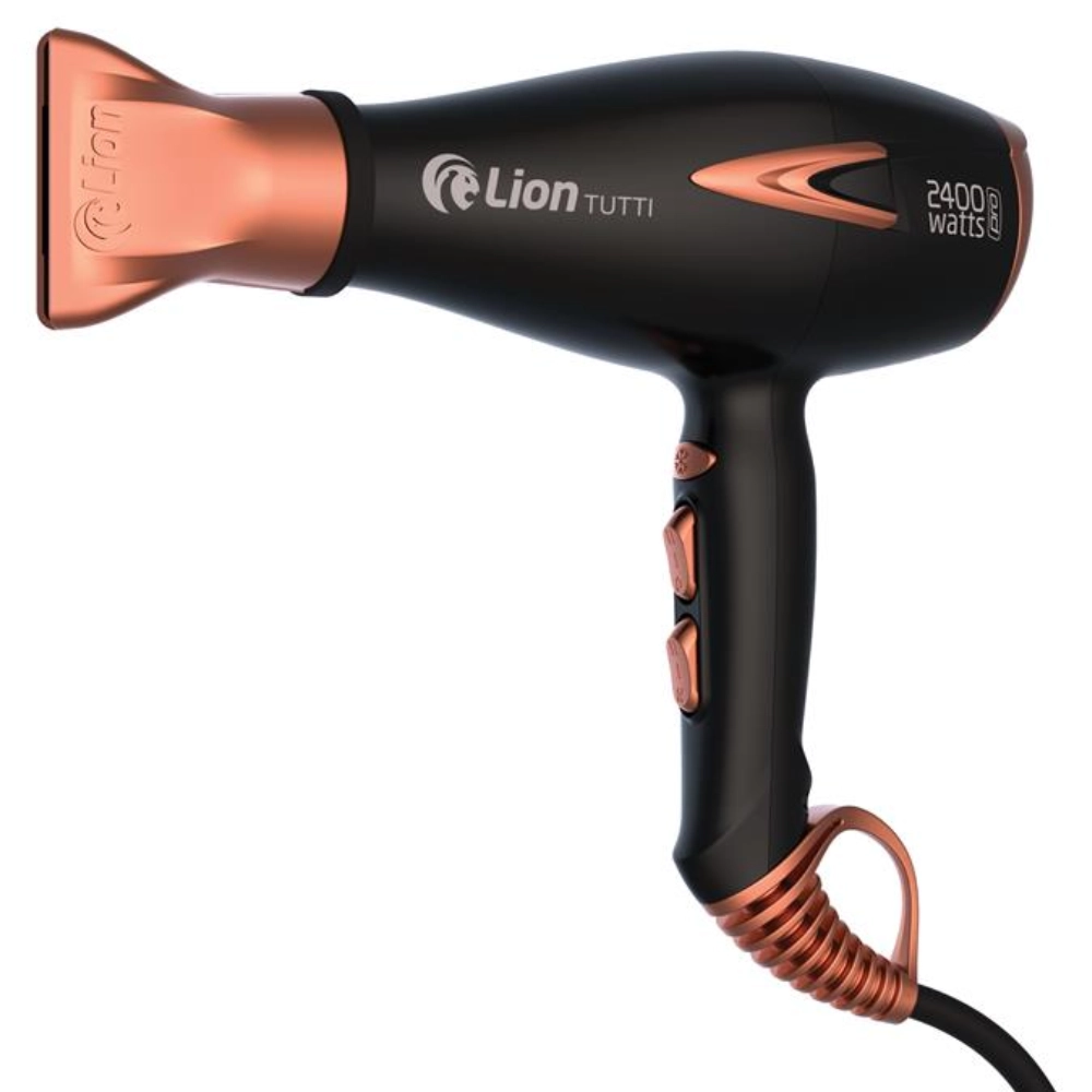 Secador de Cabelo Profissional Lion Tutti 2400W Preto/Cobre Íons Tourmaline Jato Frio 220V