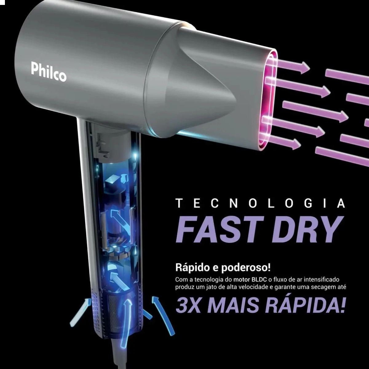 SECADOR DE CABELOS CINZA PSC3600 1600W 4 TEMPERATURAS 220V PHILCO SECADOR DE CABELOS CINZA PSC3600 1600W 4 TEMPERATURAS 220V PHILCO