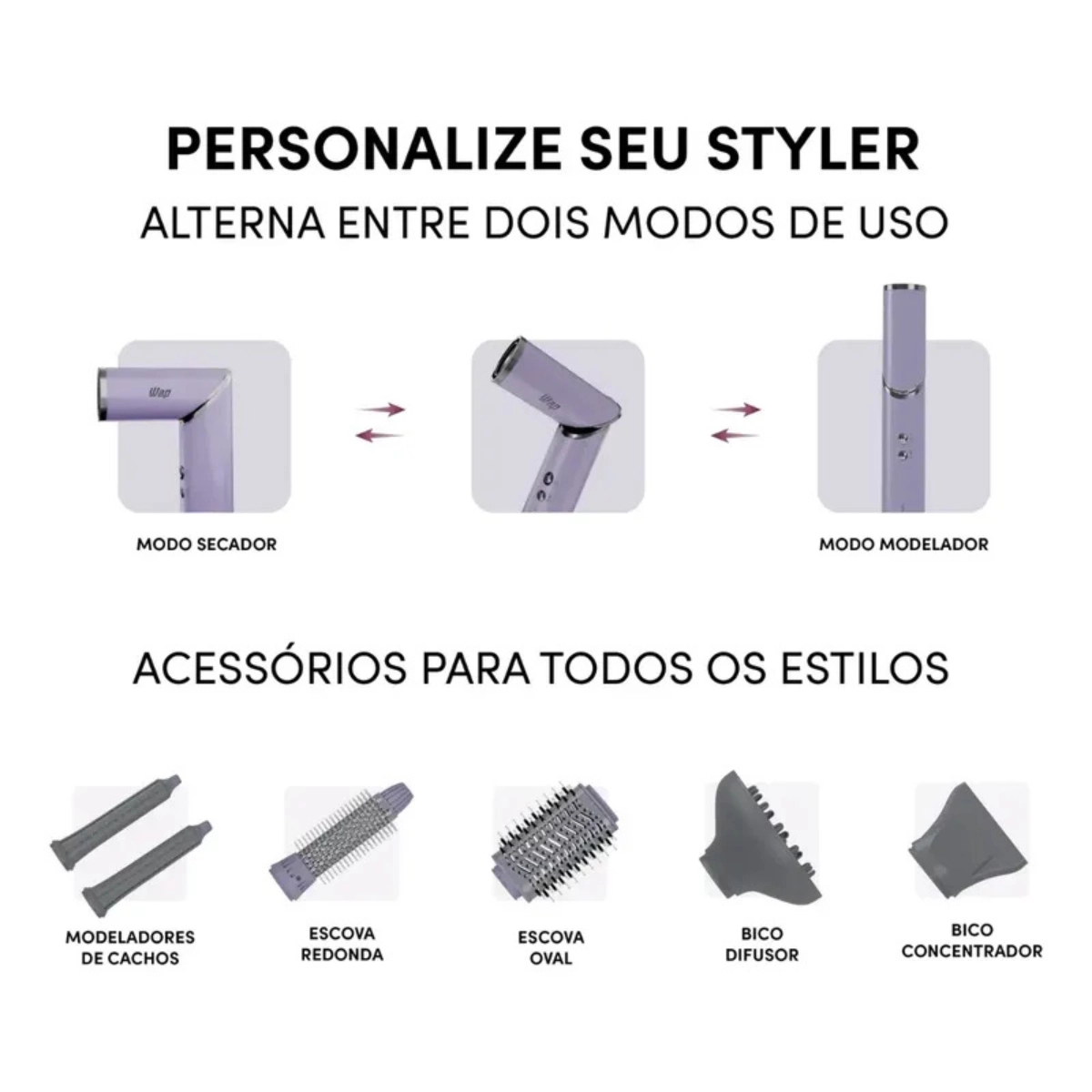 SECADOR E MODELADOR WAP INTENSE STYLER 5 EM 1WS1600 127V 1250W LILAS E CINZA