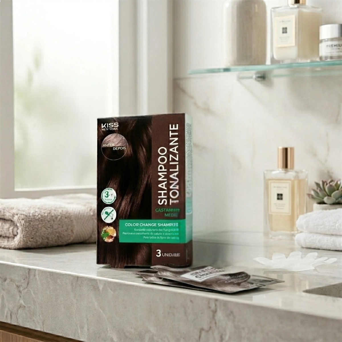 SHAMPOO TONALIZANTE VEGANO COM RAPIDA COLORAÇÃO CASTANHO MEDIO KNY