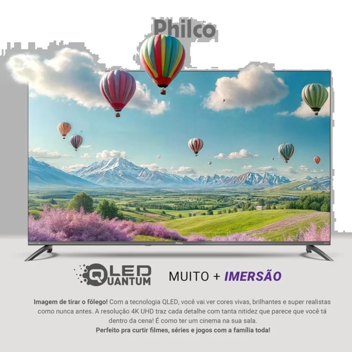 SMARTTV 60 POLEGADAS PHILCO QLED 4K BORDA INFINITA ROKU TV DOLBY COM MIDIACAST E ALEXA
