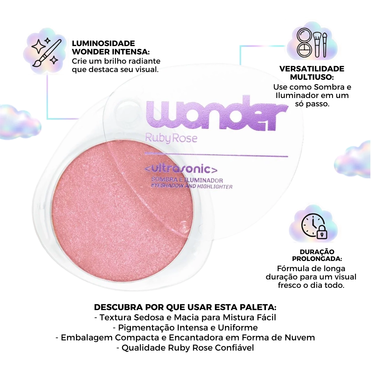 SOMBRA E ILUMINADOR ULTRASONIC FREQUENCY WONDER RUBY ROSE SOMBRA E ILUMINADOR ULTRASONIC FREQUENCY WONDER RUBY ROSE