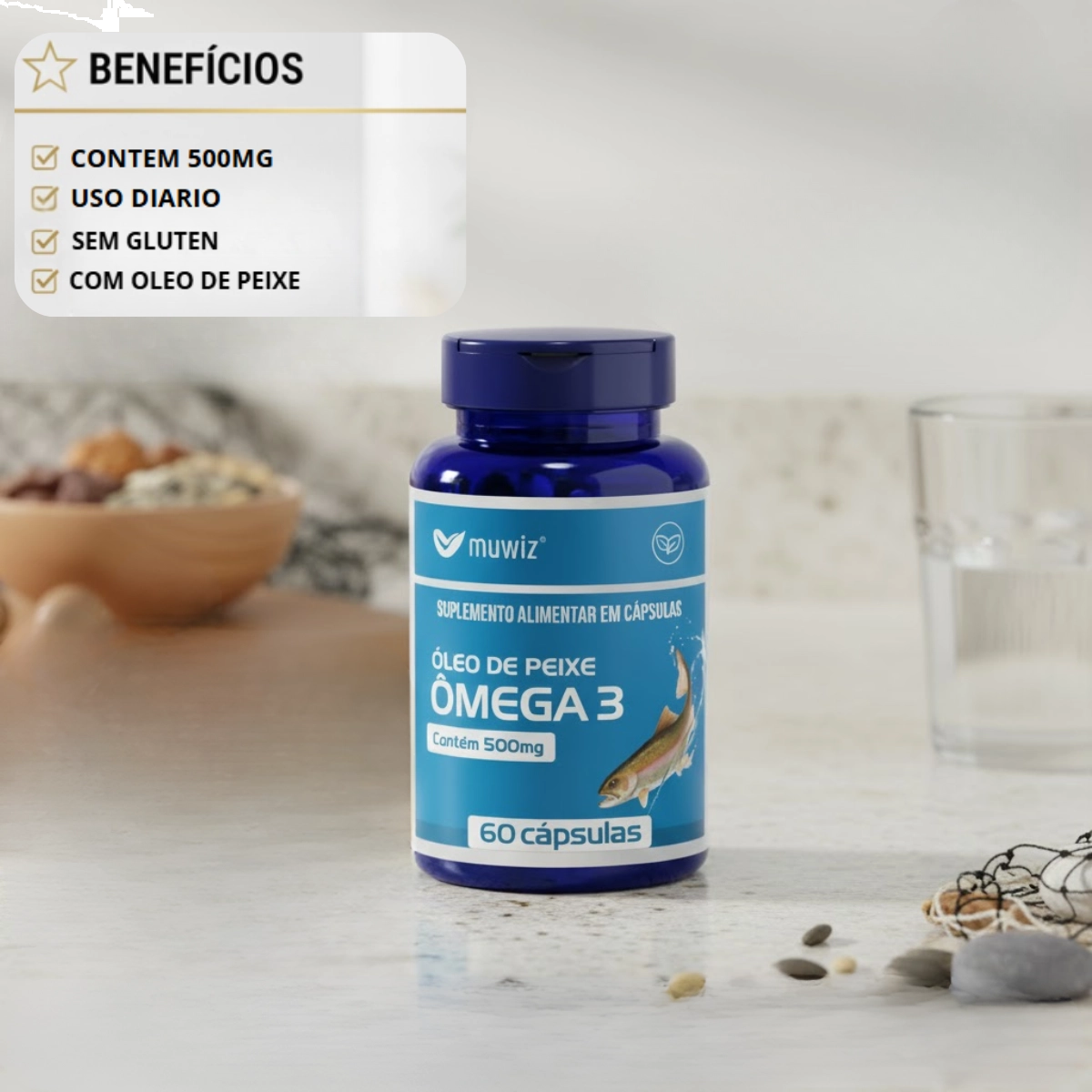 SUPLEMENTO OMEGA 3 OLEO DE PEIXE 500MG COM 60 CAPSULAS MUWIZ SUPLEMENTO OMEGA 3 OLEO DE PEIXE 500MG COM 60 CAPSULAS MUWIZ