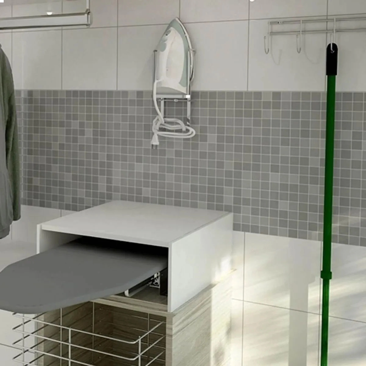 SUPORTE DE PAREDE PARA FERRO DE PASSAR ROUPA LAVANDERIA CROMADO