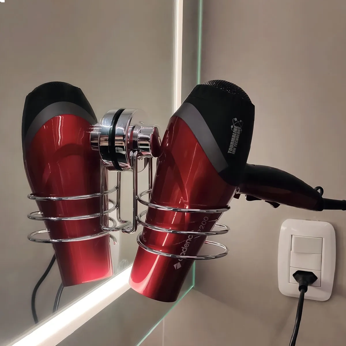 SUPORTE PARA SECADOR DE CABELO COM VENTOSA ABS AÇO CROMADO