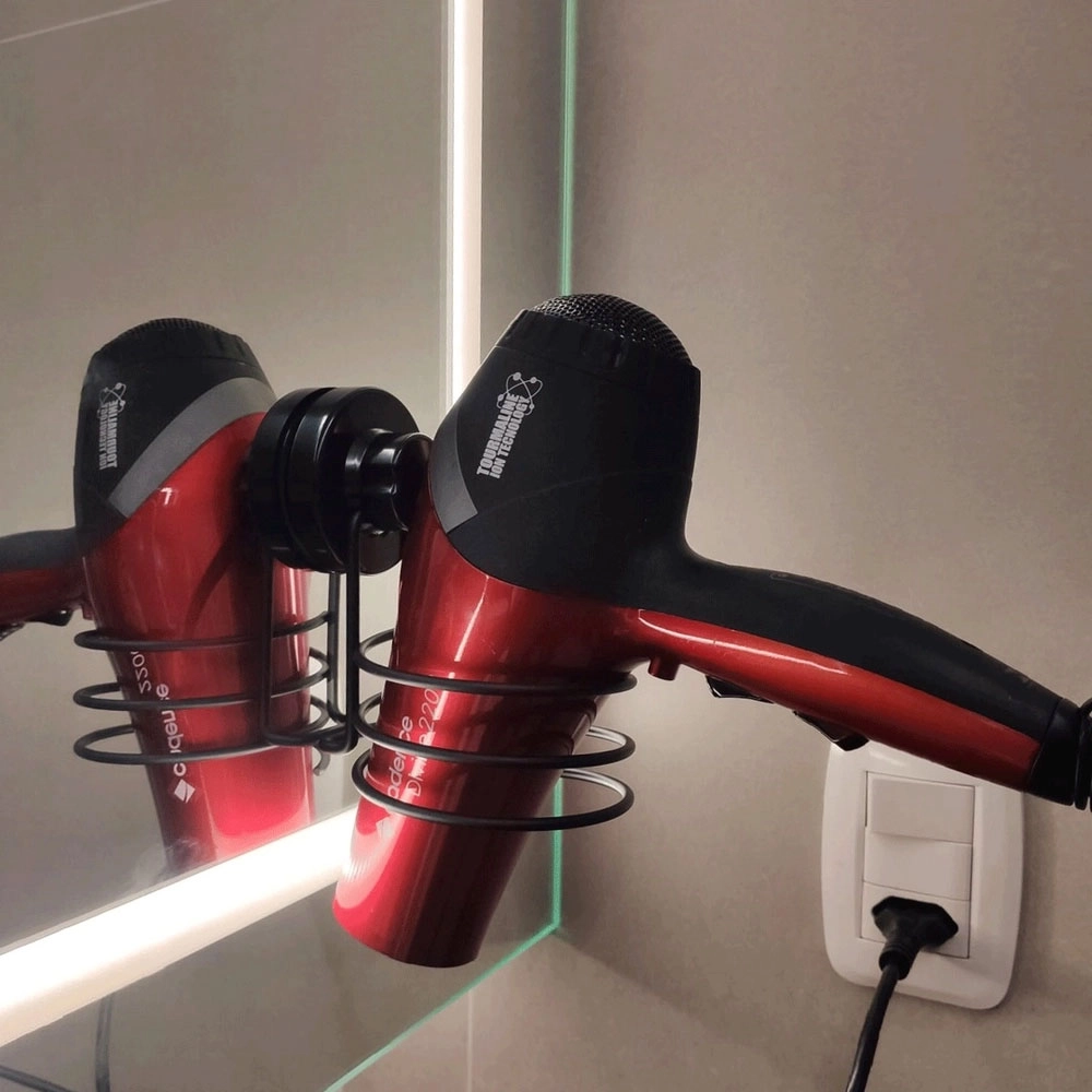 SUPORTE PARA SECADOR DE CABELO SCHMITT COM VENTOSA PRETO FOSCO SUPORTE PARA SECADOR DE CABELO SCHMITT COM VENTOSA PRETO FOSCO