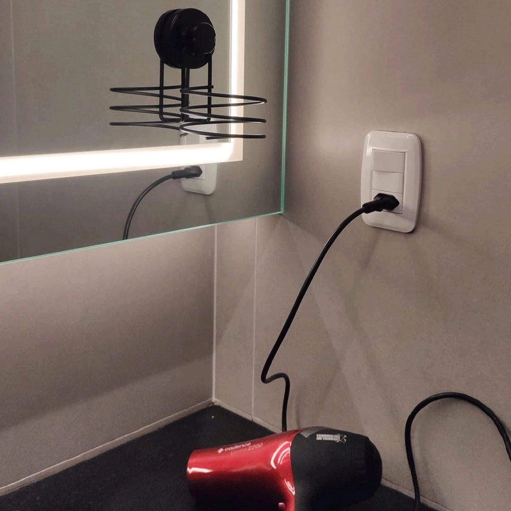 SUPORTE PARA SECADOR DE CABELO SCHMITT COM VENTOSA PRETO FOSCO SUPORTE PARA SECADOR DE CABELO SCHMITT COM VENTOSA PRETO FOSCO