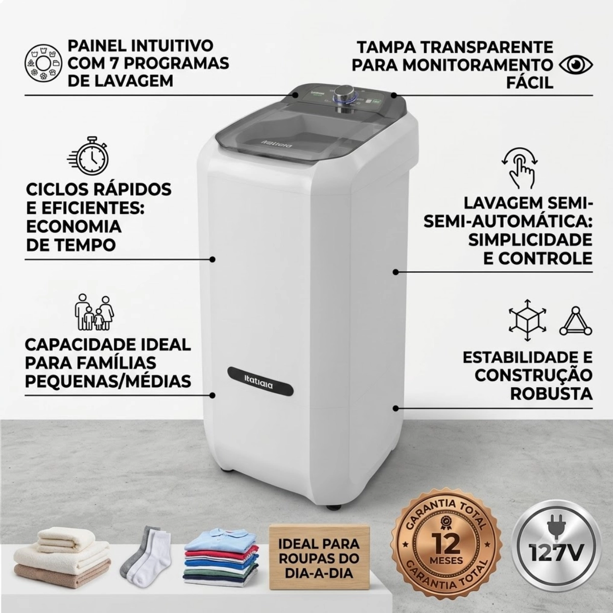 TANQUINHO LAVADORA SEMIAUTOMÁTICA BRANCA ITATIAIA 10KG 127V