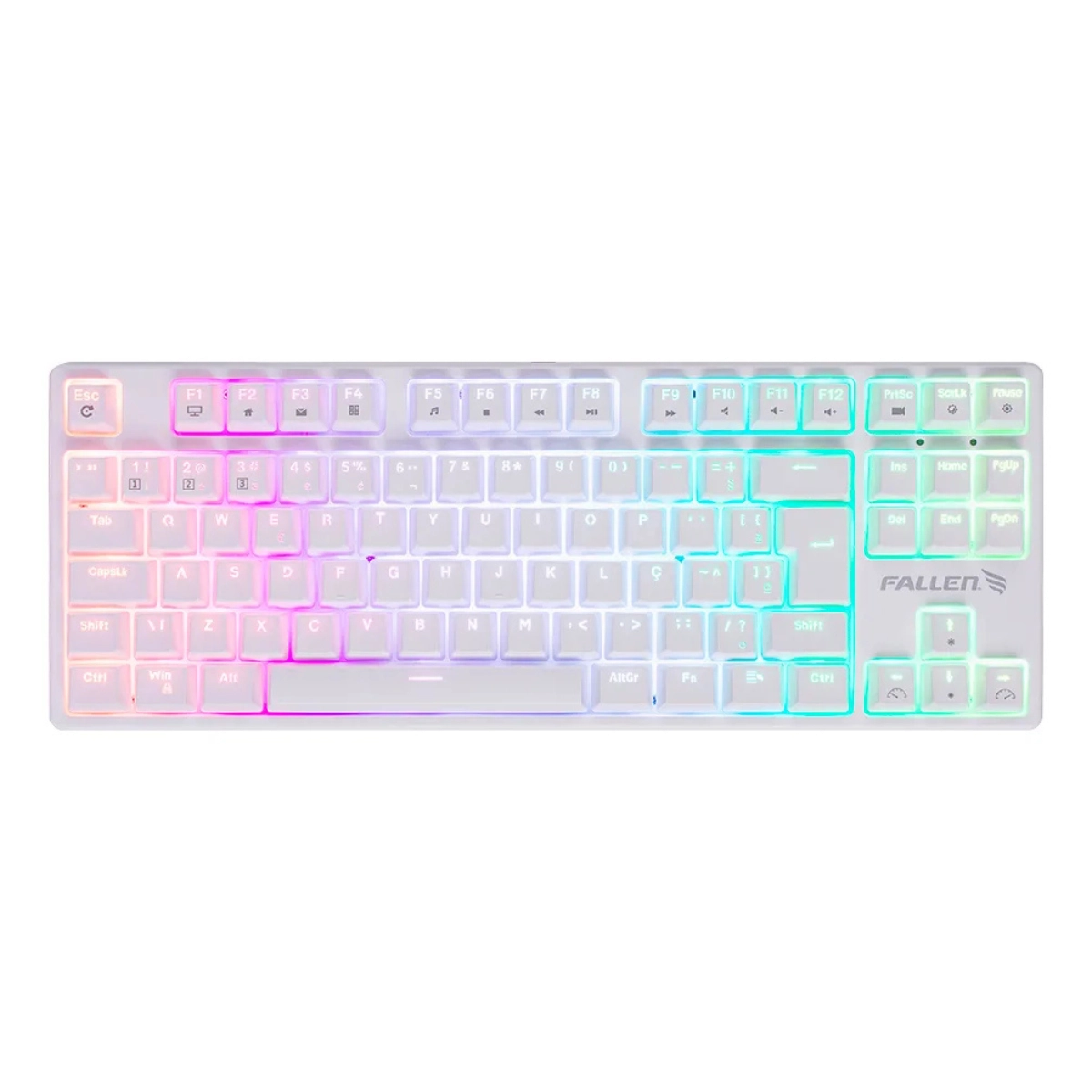 TECLADO GAMER RGB FALLEN PANTERA PRO SWITCH PRATA 1MS BRANCO TKL