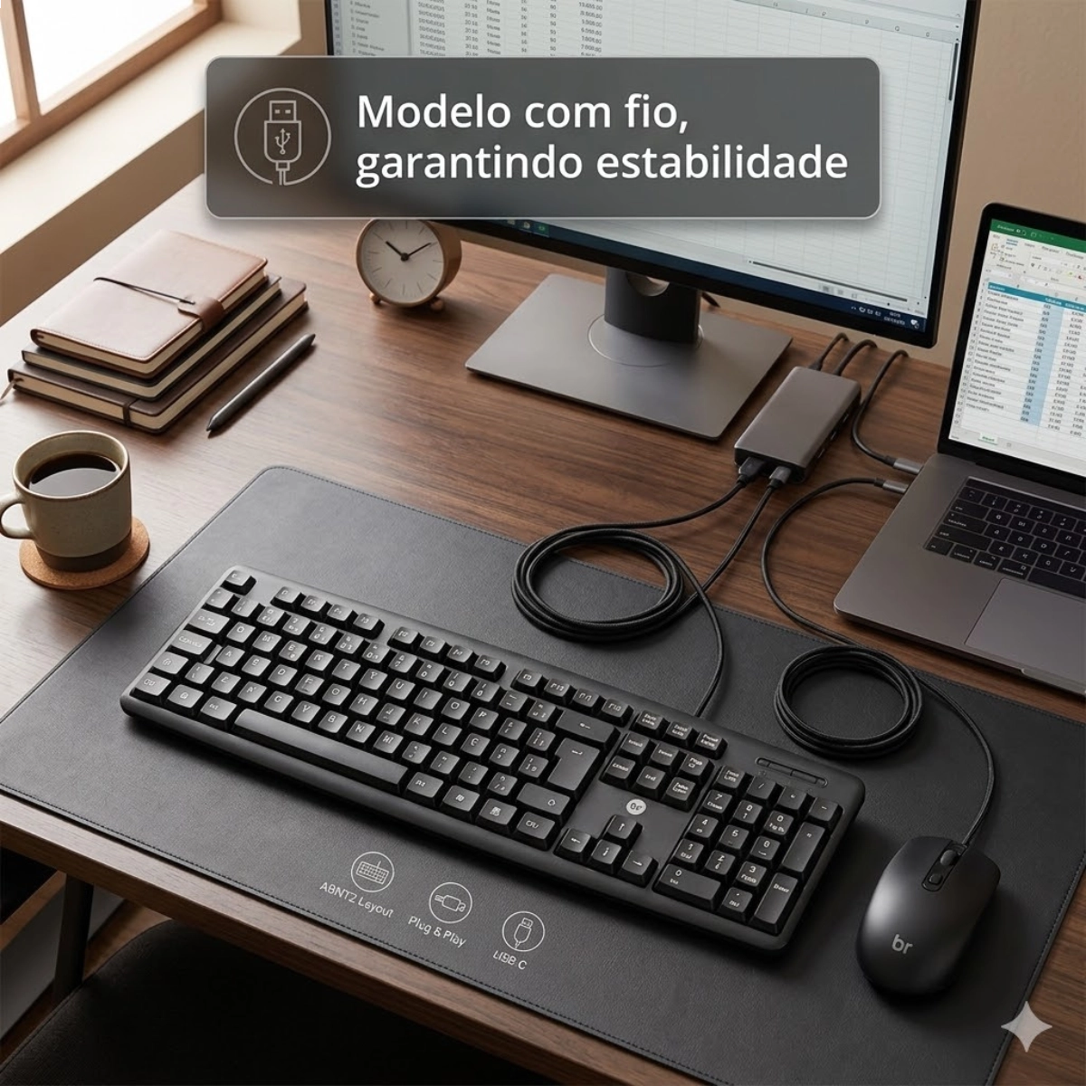 TECLADO OPTICO USB BRIGHT PORTUGUES PRETO BASICO COM FIO QWERTY
