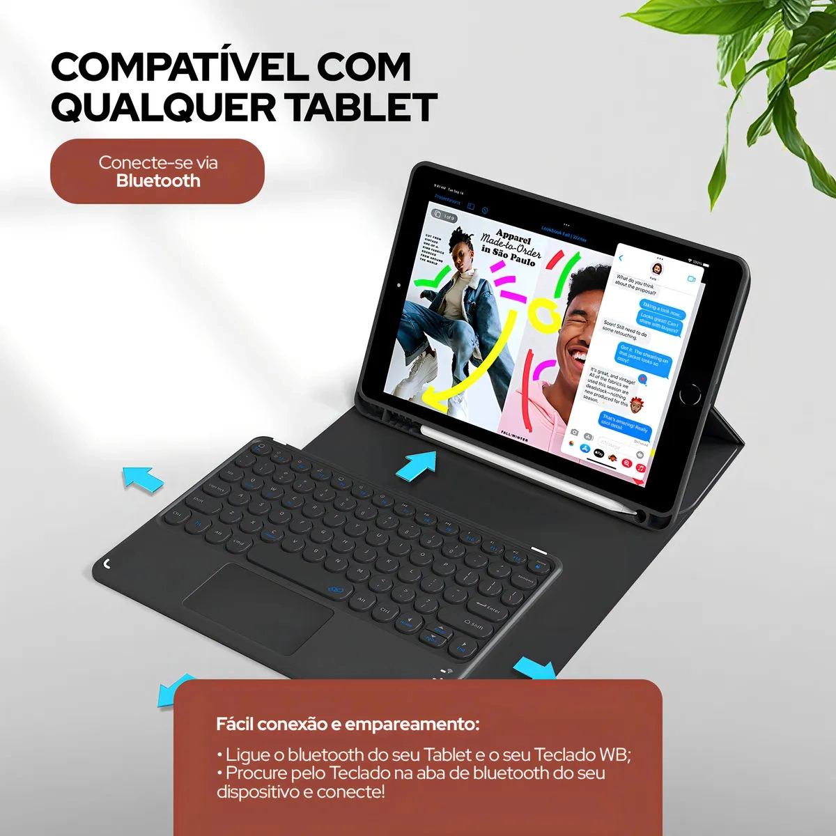 TECLADO TRACKPAD BLUETOOTH WB PRETO TABLET IPAD E CELULAR