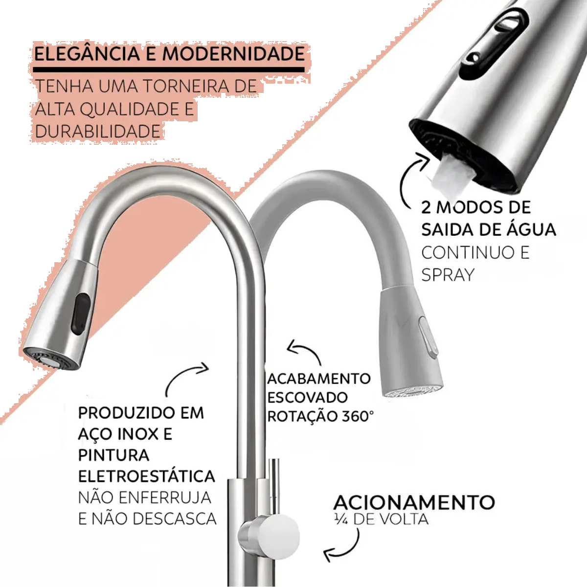 TORNEIRA GOURMET MONOCOMANDO STILLUS HOME COM EXTENSOR ESCOVADA PREMIUM