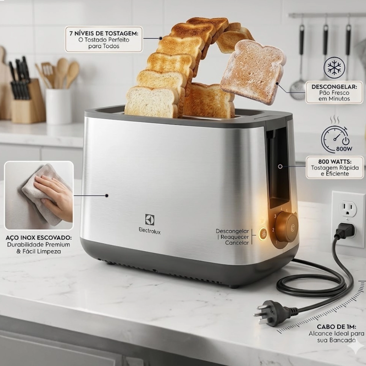 TORRADEIRA ELÉTRICA EXPERIENCE 127V INOX 800W ETS25 7 NÍVEIS ELECTROLUX