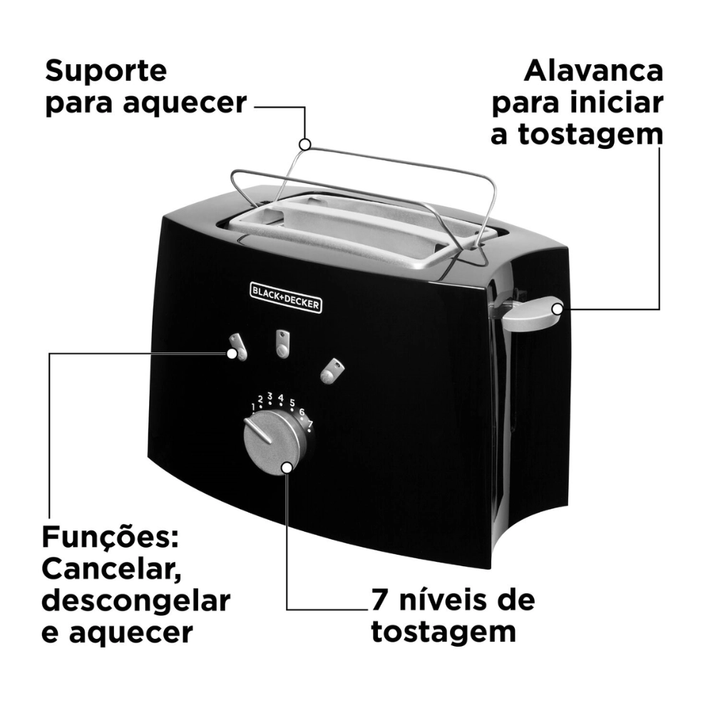 Torradeira Tostador De Pão 7 Niveis Black Decker 800w 127v Cor Preto