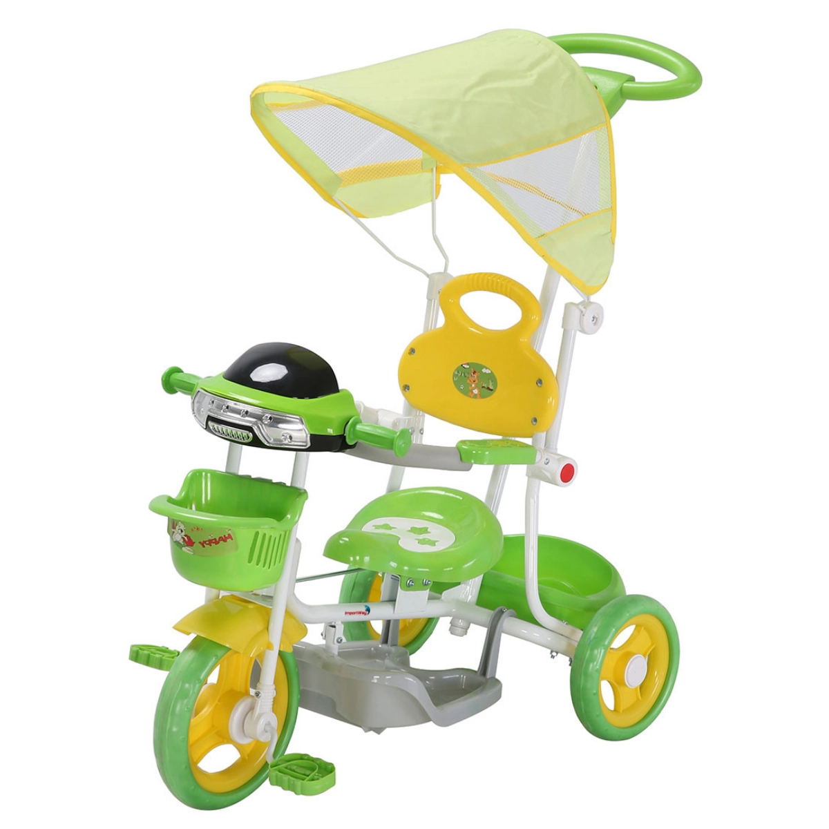 Triciclo Infantil 2 Em 1 Toldo Luzes Música Verde Importway