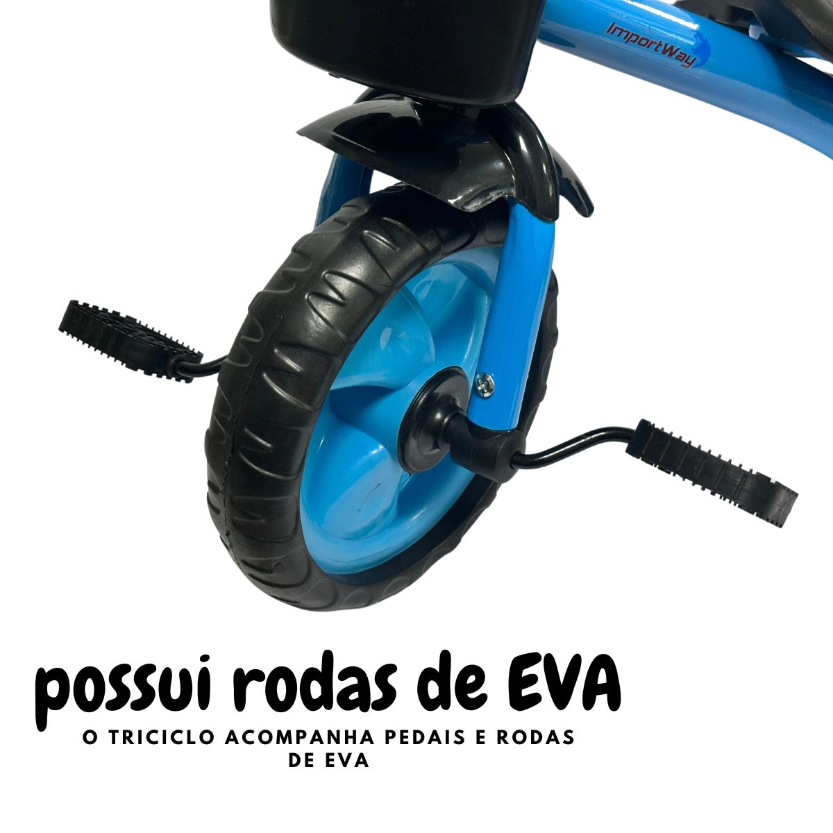 TRICICLO INFANTIL COM PEDAL PRETO E AZUL - IMPORTWAY
