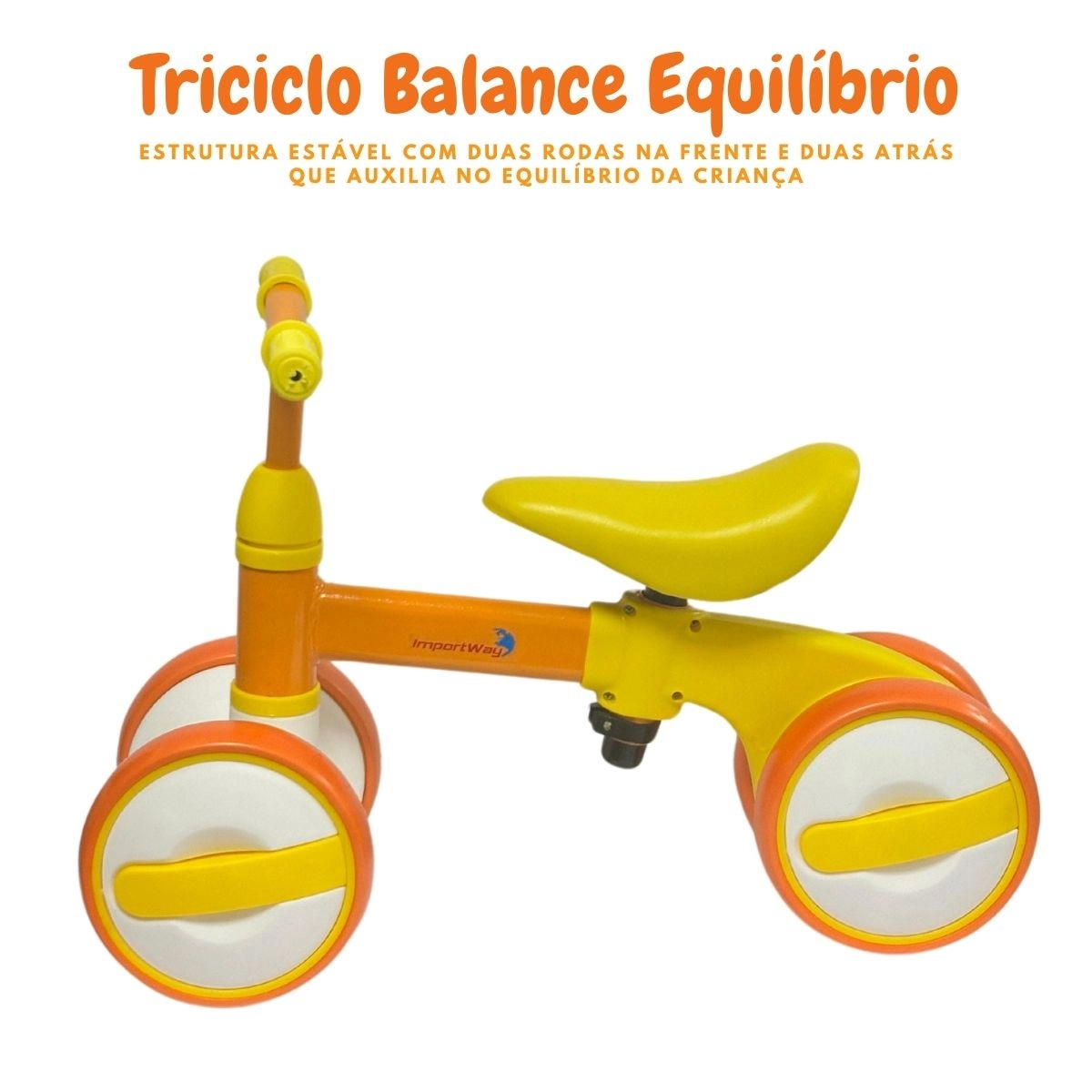 TRICICLO INFANTIL DE EQUILÍBRIO 4 RODAS SEM PEDAL AMARELO 
