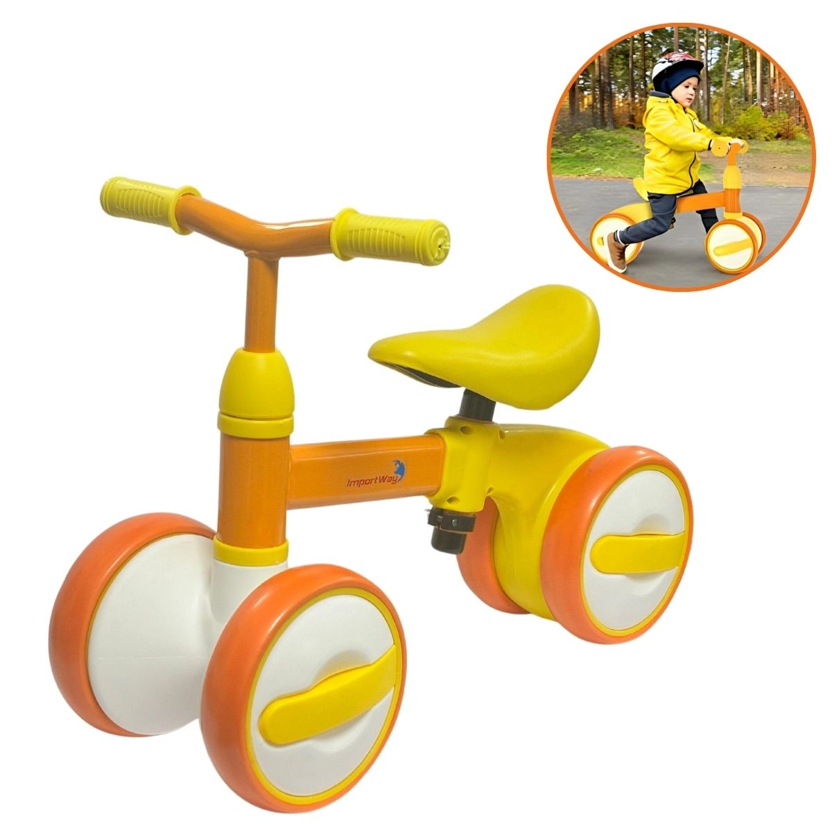 TRICICLO INFANTIL DE EQUILÍBRIO 4 RODAS SEM PEDAL AMARELO 