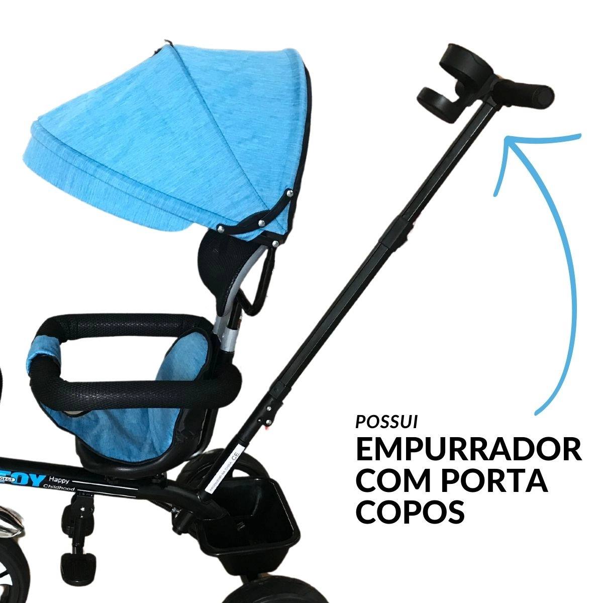 TRICICLO INFANTIL DE PASSEIO COM EMPURRADOR AZUL  - IMPORTWAY