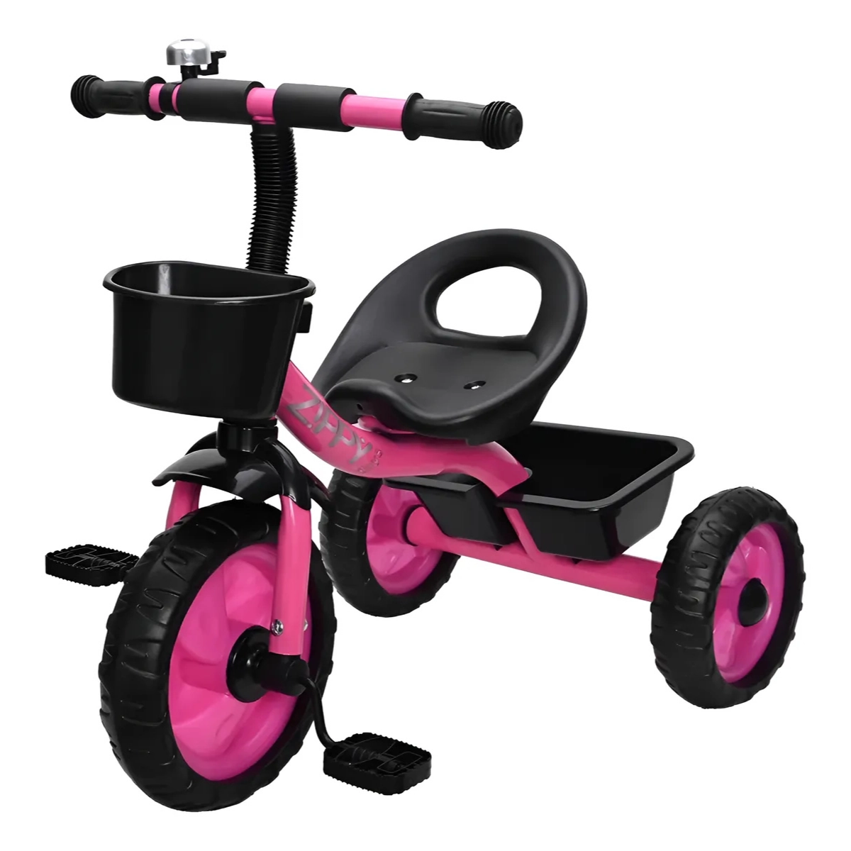 TRICICLO ROSA INFANTIL COM CESTINHA BUZINA E PEDAL ZIPPY TOYS