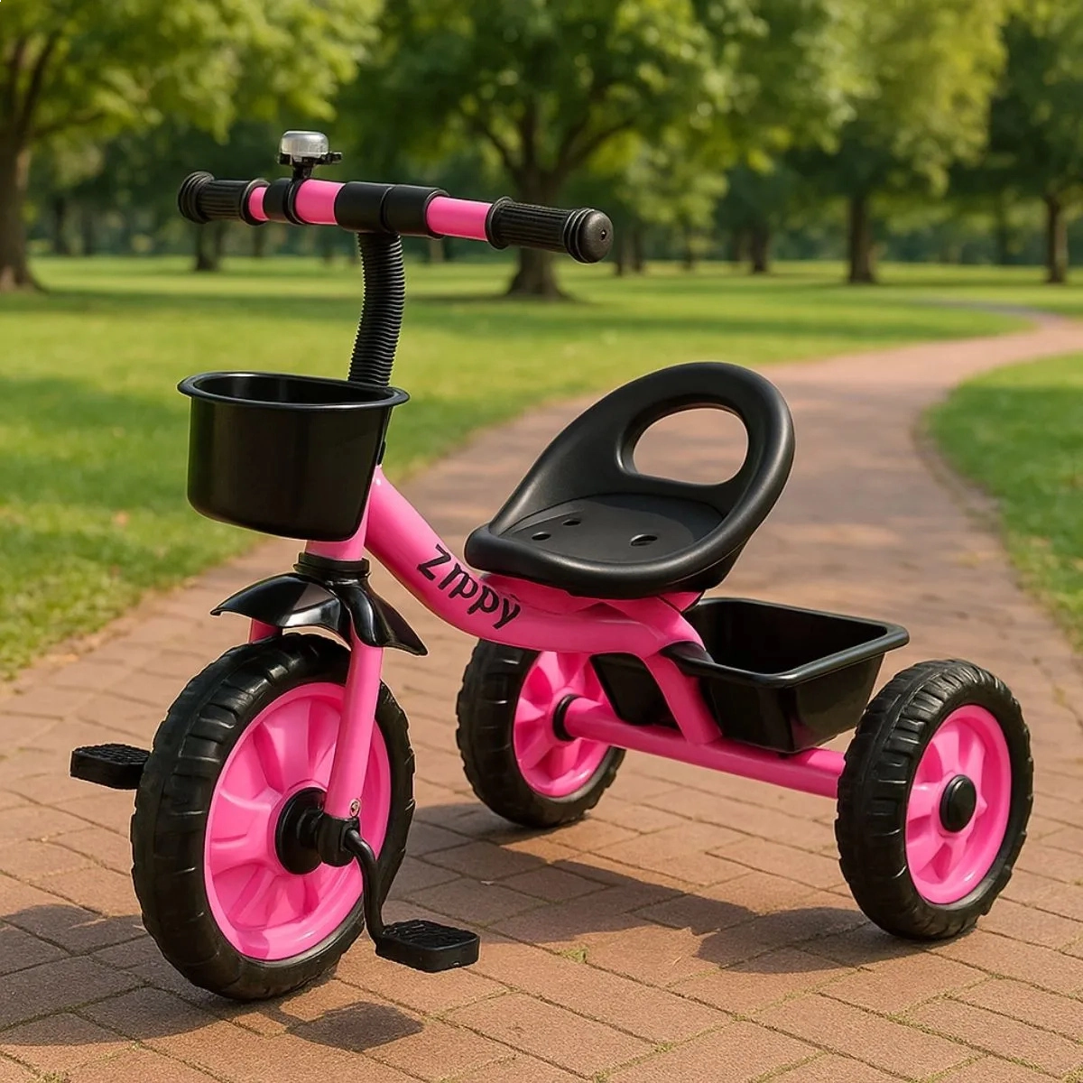 TRICICLO ROSA INFANTIL COM CESTINHA BUZINA E PEDAL ZIPPY TOYS