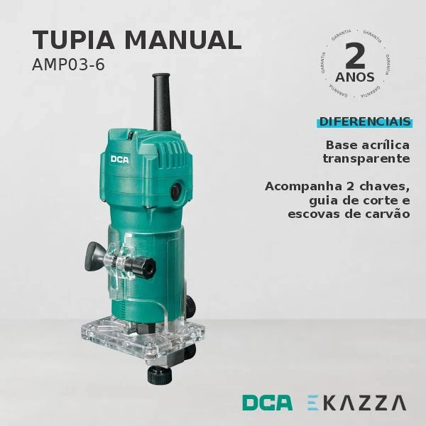 Tupia Manual 1/4'' 530W Base Acrilica Transparente 220V 