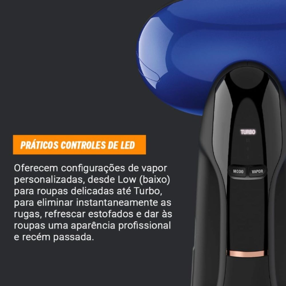 Vaporizador de Roupas, 2 em 1, Ferro de Passar, 2000W, Turbo ExtremeSteam, 127V - Azul e Preto Vaporizador de Roupas, 2 em 1, Ferro de Passar, 2000W, Turbo ExtremeSteam, 127V - Azul e Preto