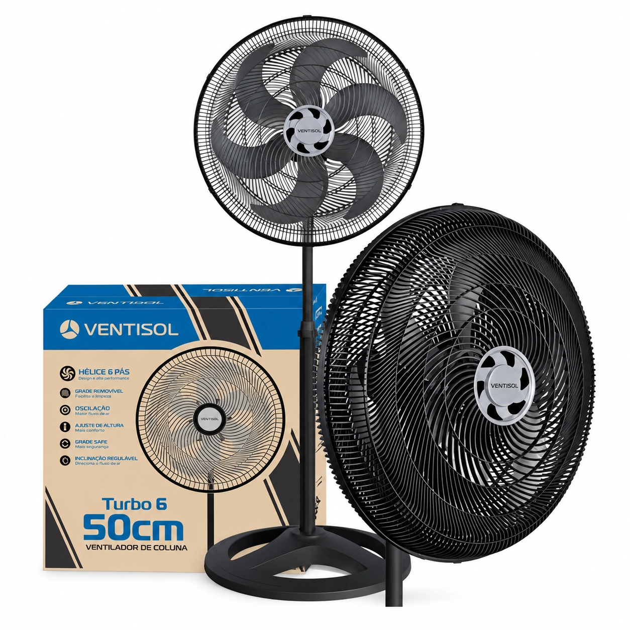 VENTILADOR DE COLUNA VENTISOL TURBO 50CM 6 PÁS OSCILANTE 127V PRETO PREMIUM VENTILADOR DE COLUNA VENTISOL TURBO 50CM 6 PÁS OSCILANTE 127V PRETO PREMIUM