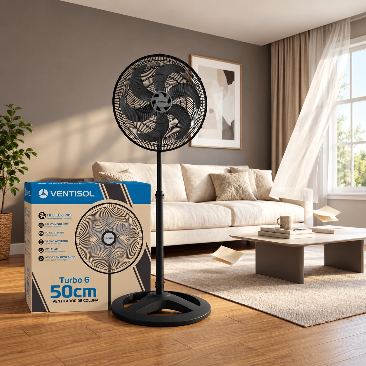 VENTILADOR DE COLUNA VENTISOL TURBO 50CM 6 PÁS OSCILANTE 127V PRETO PREMIUM VENTILADOR DE COLUNA VENTISOL TURBO 50CM 6 PÁS OSCILANTE 127V PRETO PREMIUM