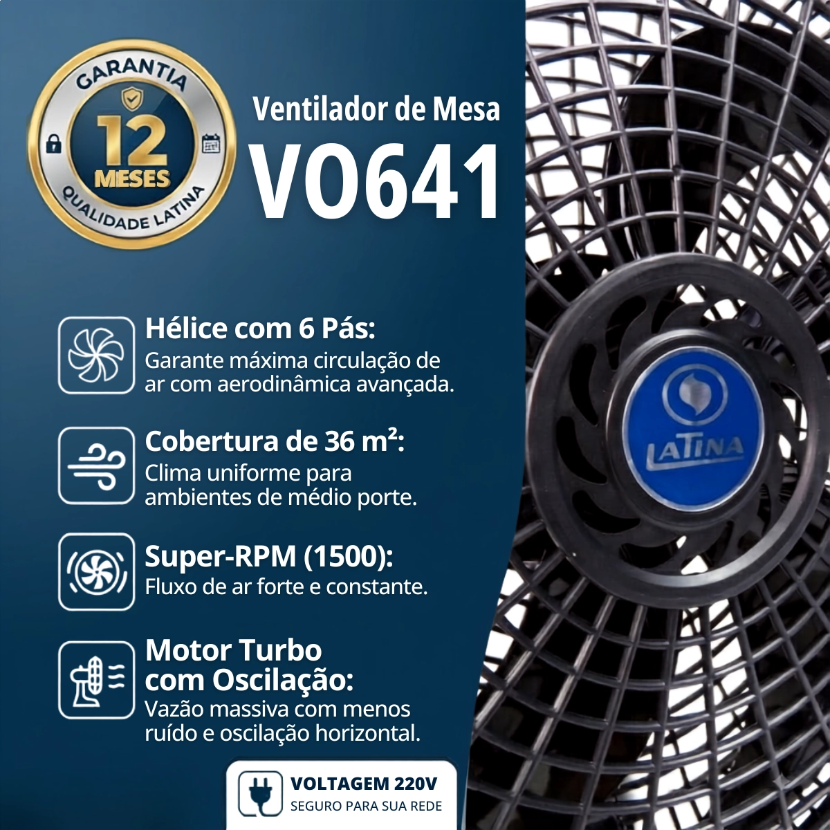 VENTILADOR DE MESA LATINA 40CM 6 PAS SILENCIOSO VO641 220V VENTILADOR DE MESA LATINA 40CM 6 PAS SILENCIOSO VO641 220V