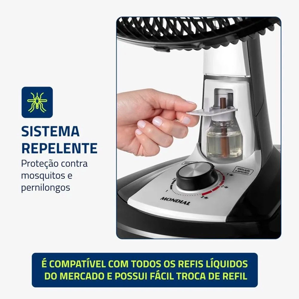 Ventilador de Mesa Mondial Repelente Líquido Super Turbo 8 Pás Vtx-40-8p-rl 127v