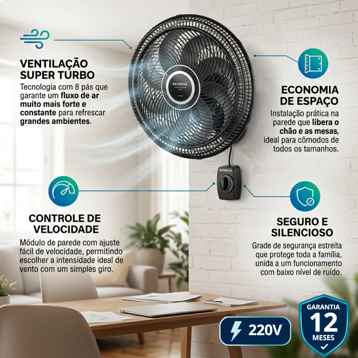 VENTILADOR DE PAREDE MONDIAL SUPER TURBO 8 PAS 40CM VTX-40P 220V VENTILADOR DE PAREDE MONDIAL SUPER TURBO 8 PAS 40CM VTX-40P 220V