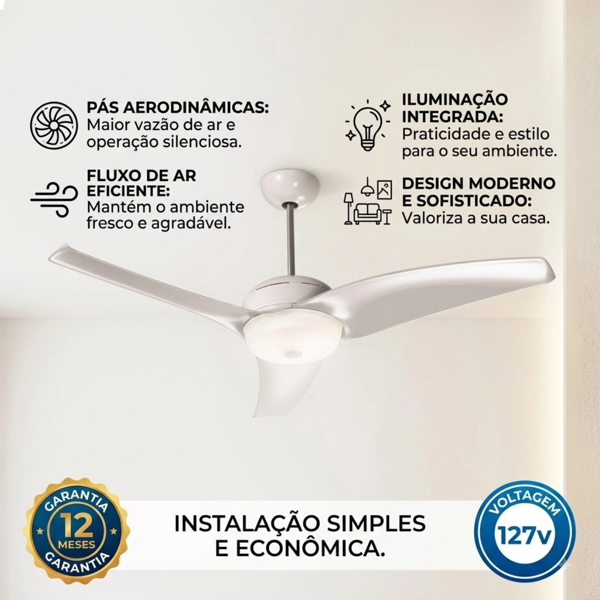 VENTILADOR DE TETO LATINA VT633 LUMINARIA SILENCIOSO BRANCO 127V VENTILADOR DE TETO LATINA VT633 LUMINARIA SILENCIOSO BRANCO 127V