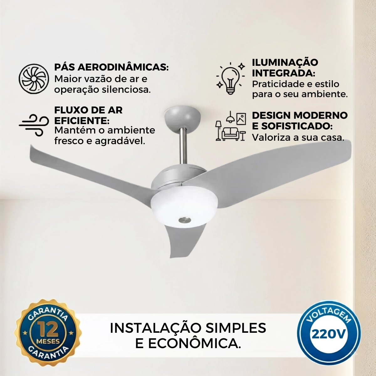 VENTILADOR DE TETO LATINA VT633 LUMINARIA SILENCIOSO CINZA 220V VENTILADOR DE TETO LATINA VT633 LUMINARIA SILENCIOSO CINZA 220V