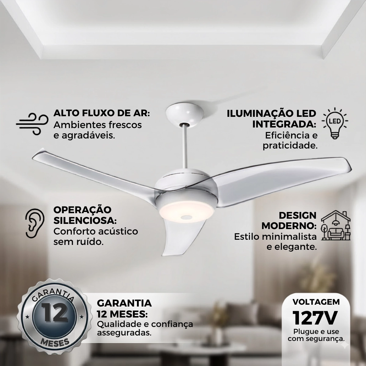 VENTILADOR DE TETO LATINA VT633 LUMINARIA SILENCIOSO CRISTAL 127V VENTILADOR DE TETO LATINA VT633 LUMINARIA SILENCIOSO CRISTAL 127V