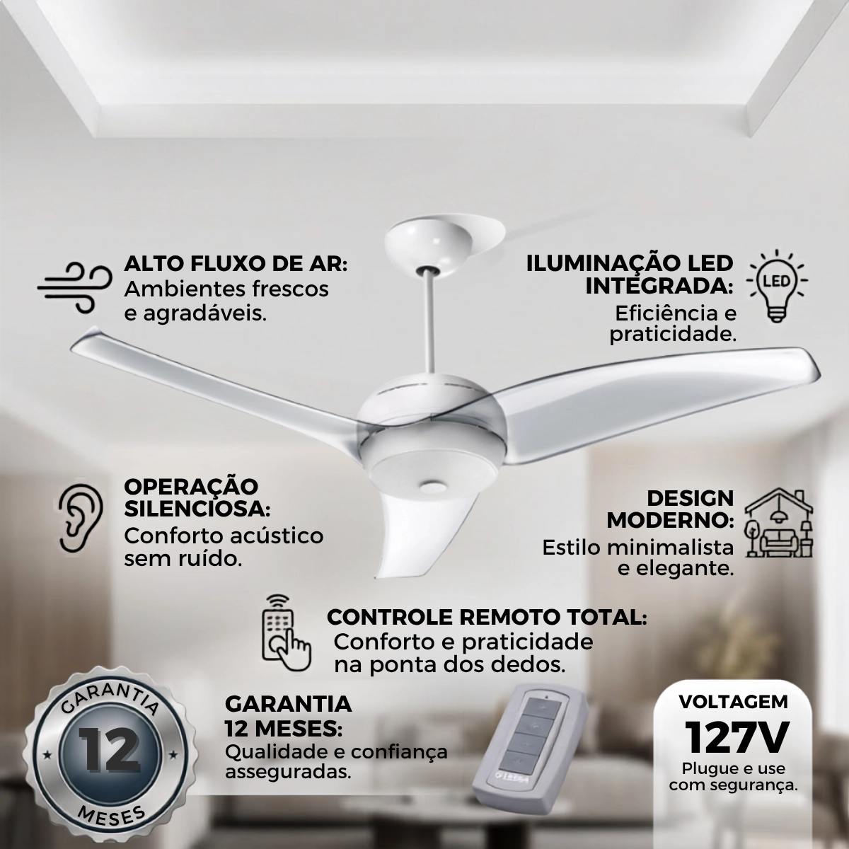 VENTILADOR DE TETO LATINA VT673 CONTROLE REMOTO CRISTAL 127V VENTILADOR DE TETO LATINA VT673 CONTROLE REMOTO CRISTAL 127V