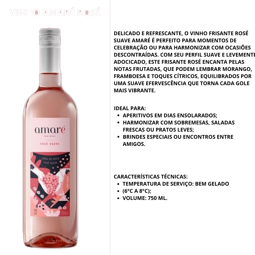 Vinho Frisante Rosé Suave Amaré 750ml - Bubbly Doce e Refrescante para Brindes