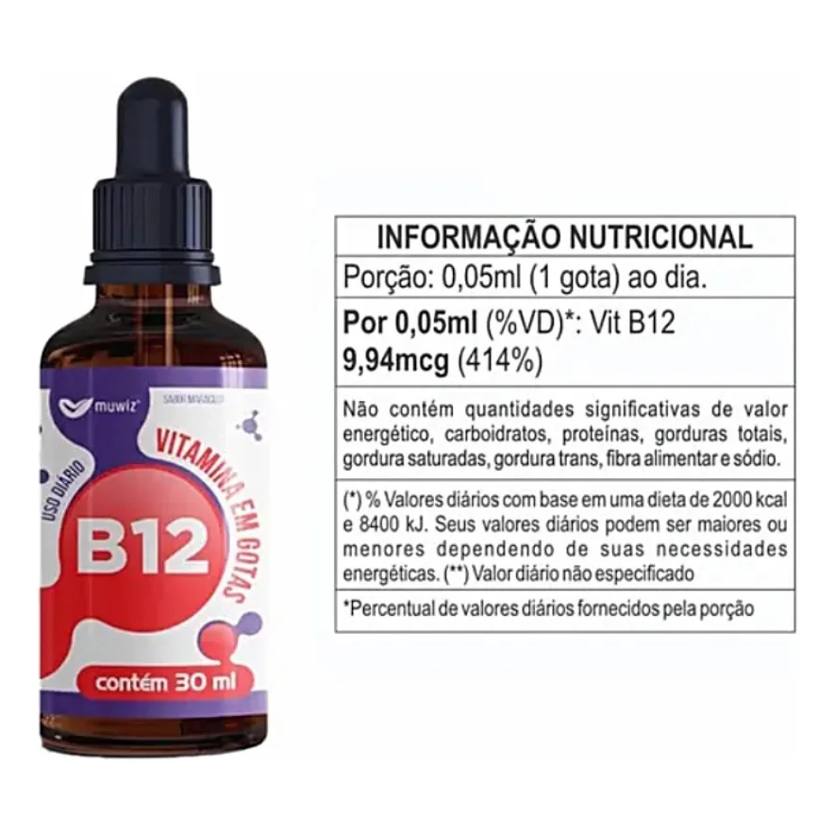VITAMINA B12 EM GOTAS SABOR MARACUJA 30 ML MUWIZ