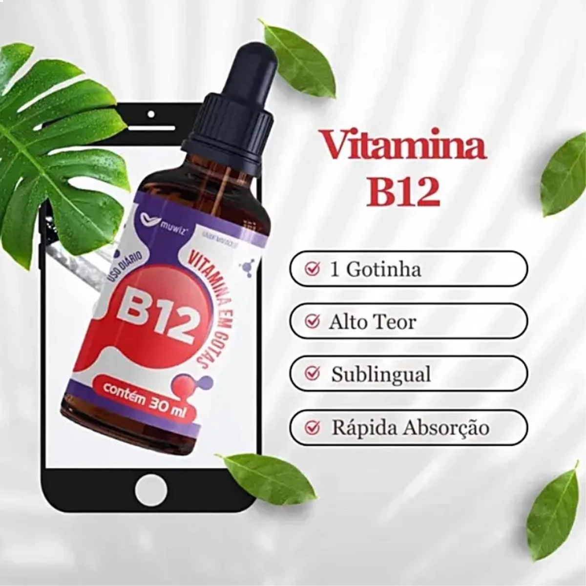 VITAMINA B12 EM GOTAS SABOR MARACUJA 30 ML MUWIZ